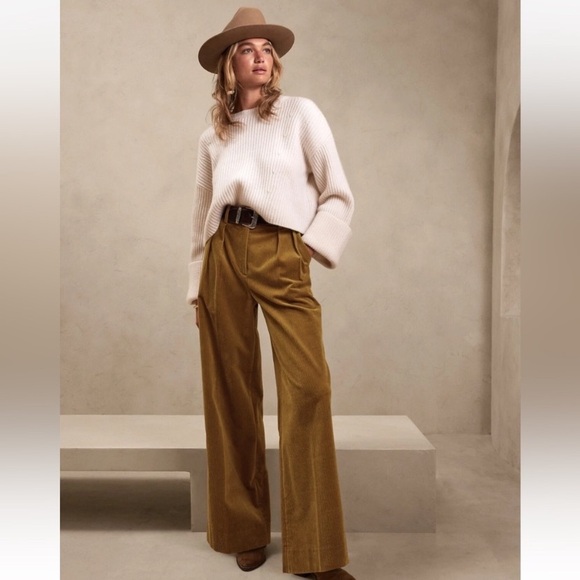 NWT Banana Republic brown  RIVOLI RELAXED CORDUROY PANT size 12 - Picture 1 of 10